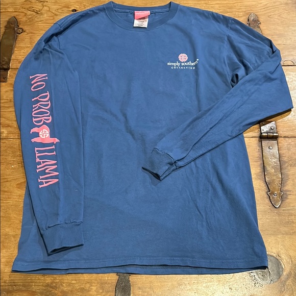Simply Southern Tops - Simply Southern Llama Blue Long Sleeve Tee Size Medium